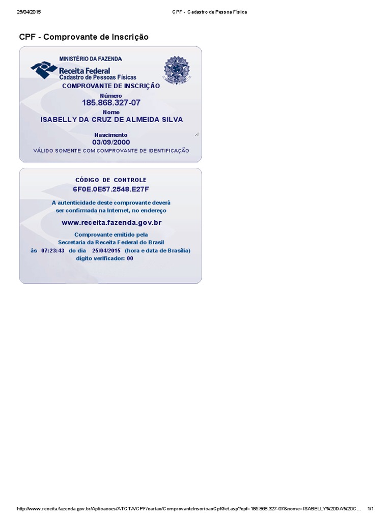 CPF Cadastro de Pessoa Física (Isabelly) PDF