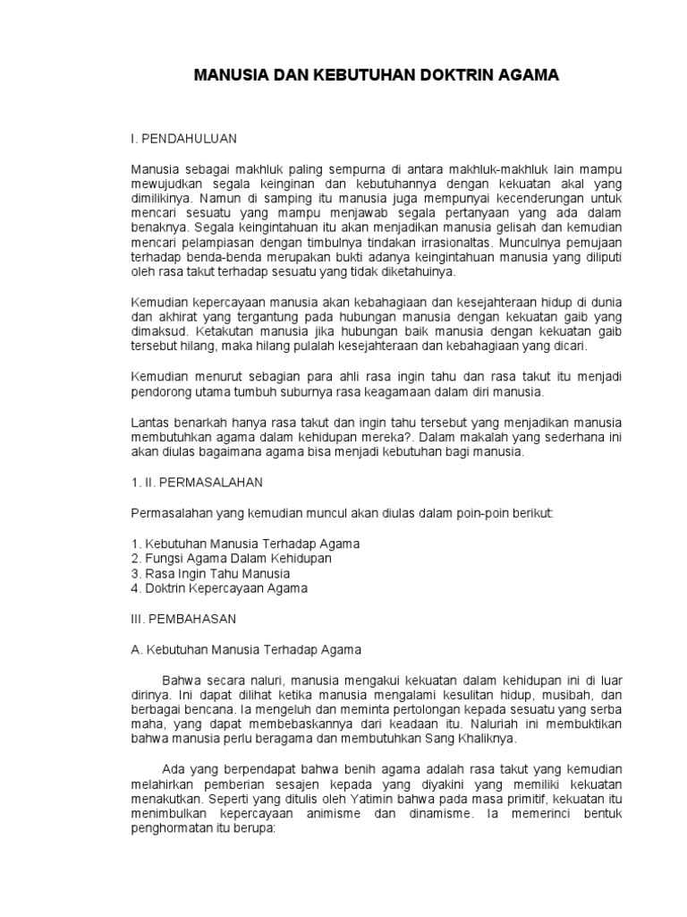 Manusia Dan Kebutuhan Doktrin Agama
