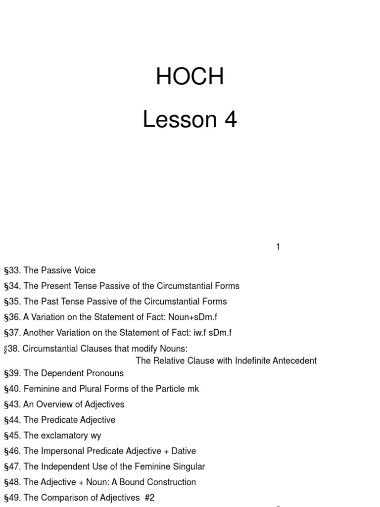 Hoch Lesson 4 Notes | PDF | Adjective | Grammatical Number