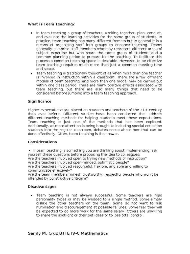 What Is Team Teaching Pdf Teachers Teaching