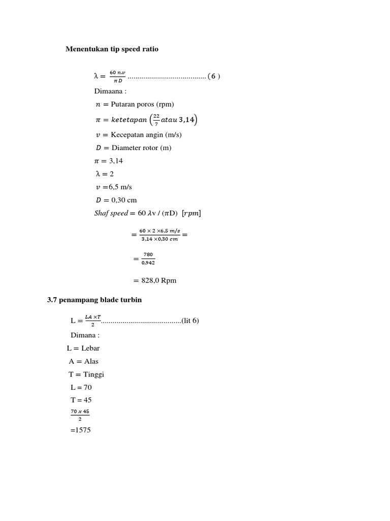 Menentukan Tip Speed Ratio | PDF