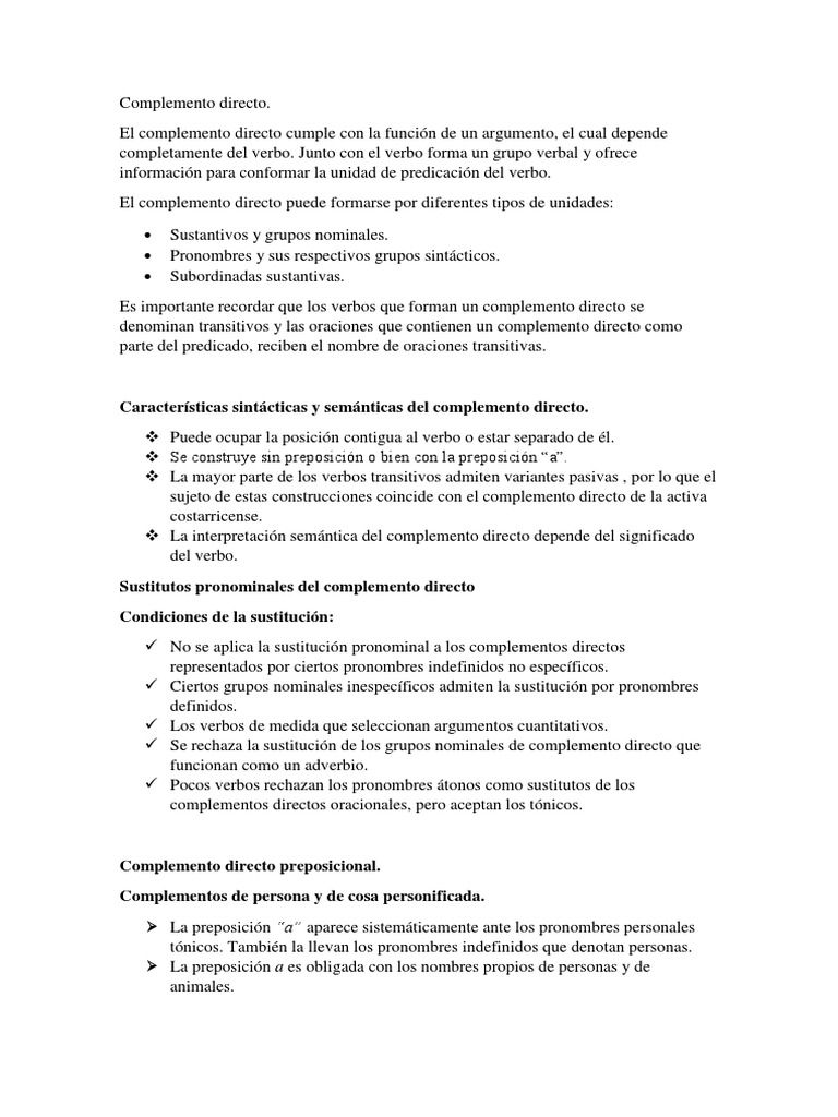 Complemento Directo | PDF | Objeto (gramática) | Verbo