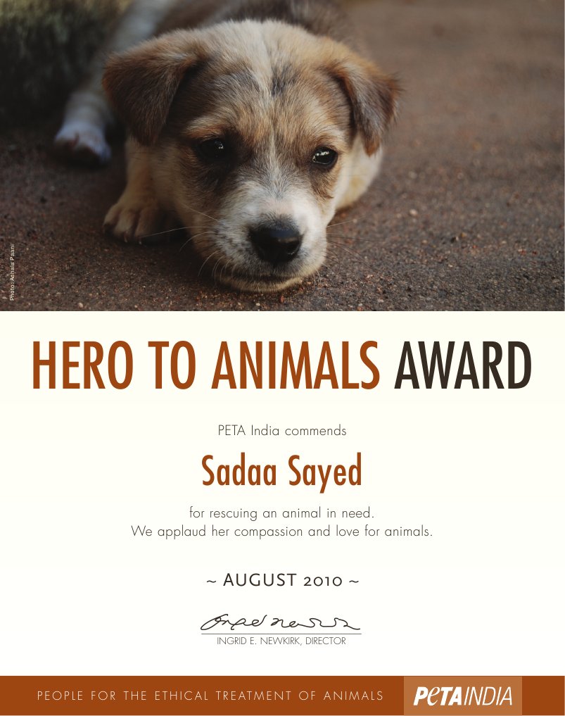 PETA India Honors Sadaa Sayed | PDF