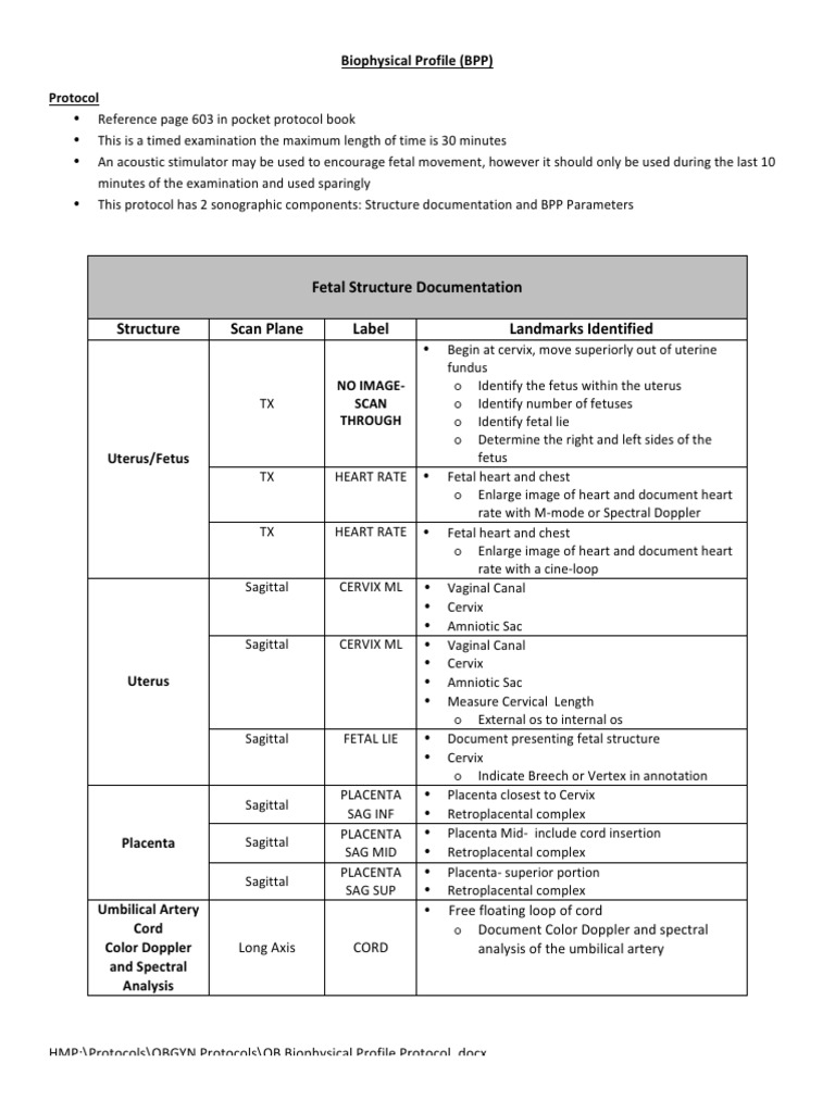 Biophysical Profile Ultrasound Protocol | PDF | Fetus | Uterus