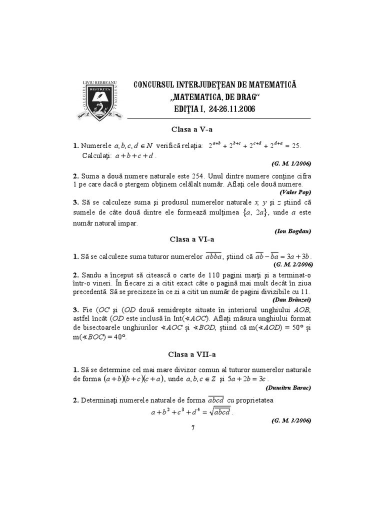 10 Editii Matematica de Drag Subiecte PDF | PDF