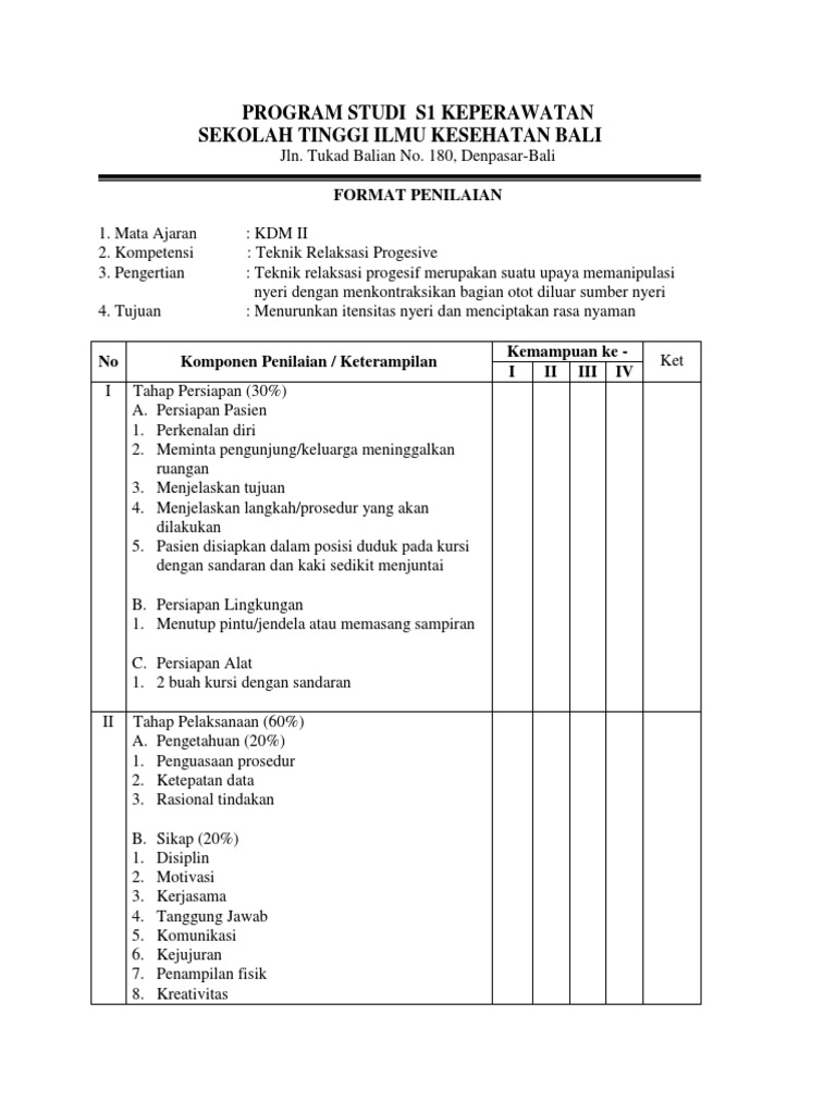 Cek List Teknik Relaksasi | PDF