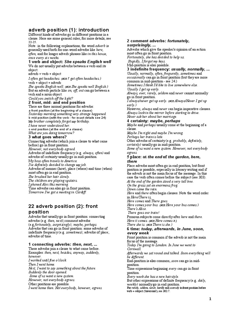 English Adverb Position | PDF | Adverb | Verb