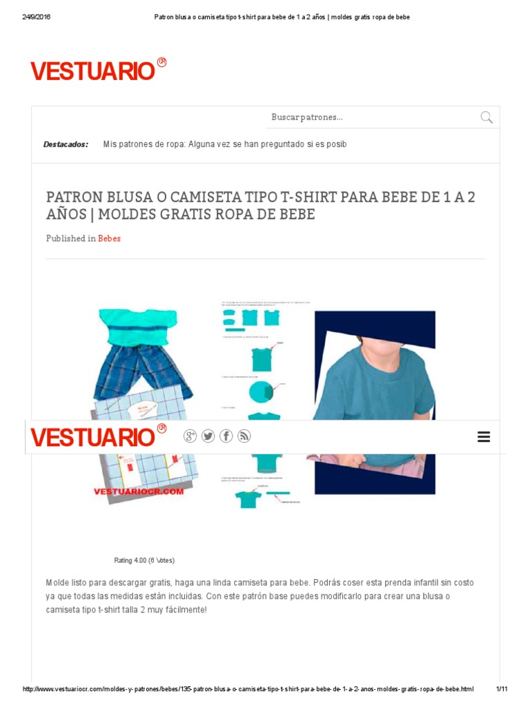 Almacén rutina Deudor Molde T Shirt Talla 2 Bebes de 1 y 2 Anos Explicación | PDF | Ropa | Ocio