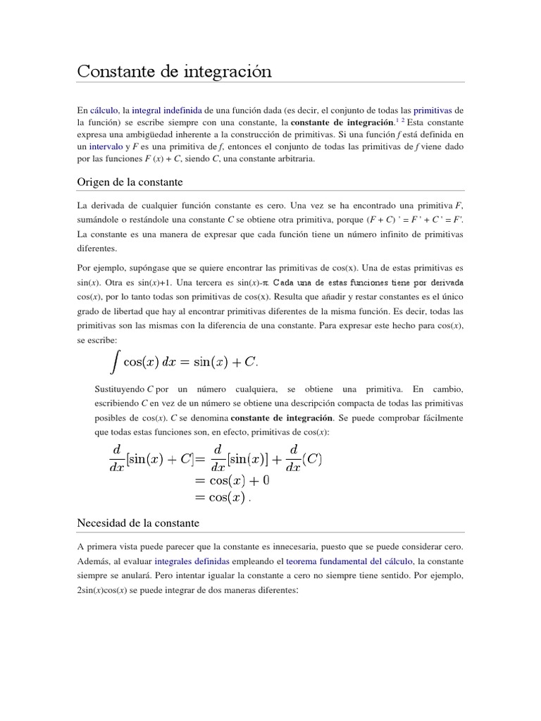 Constante de Integración | PDF | Integral | Cálculo