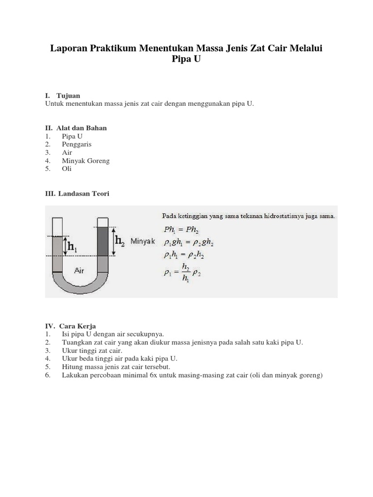 Laporan Praktikum Menentukan Massa Jenis Zat Cair Melalui Pipa U PDF
