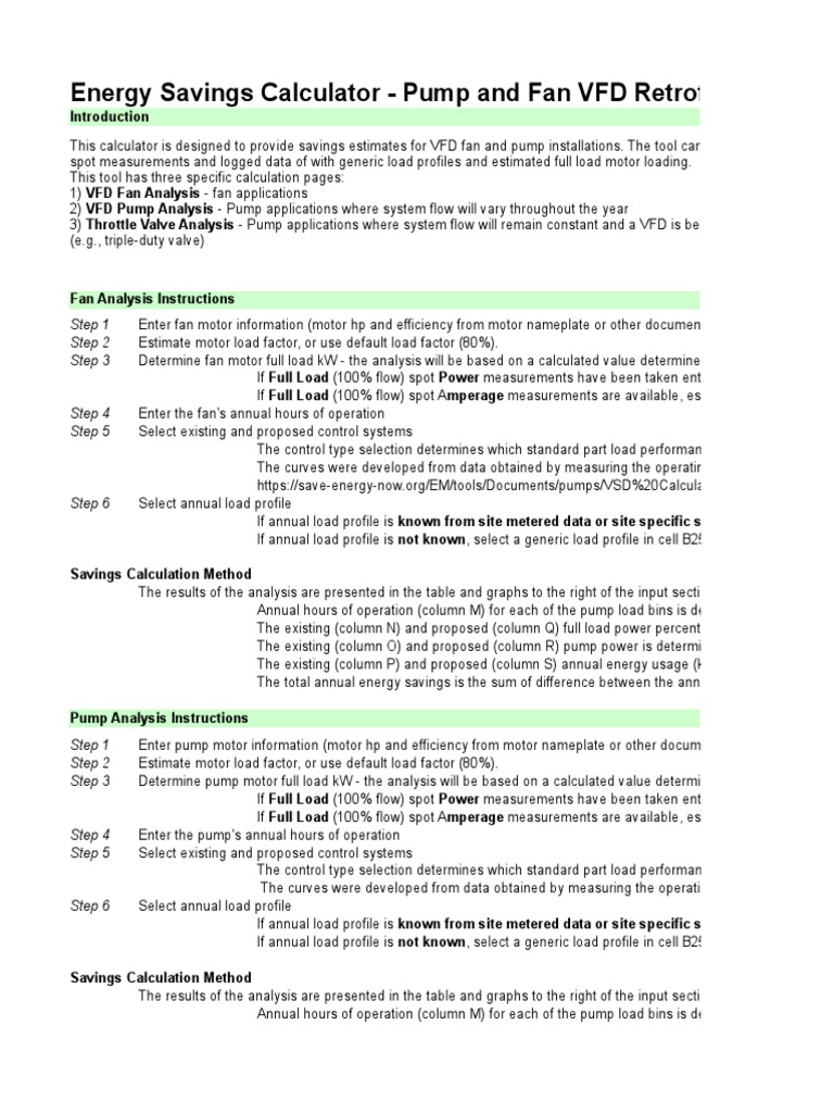 VFD Energy Savings Calculator Guide | PDF | Horsepower | Kilowatt Hour