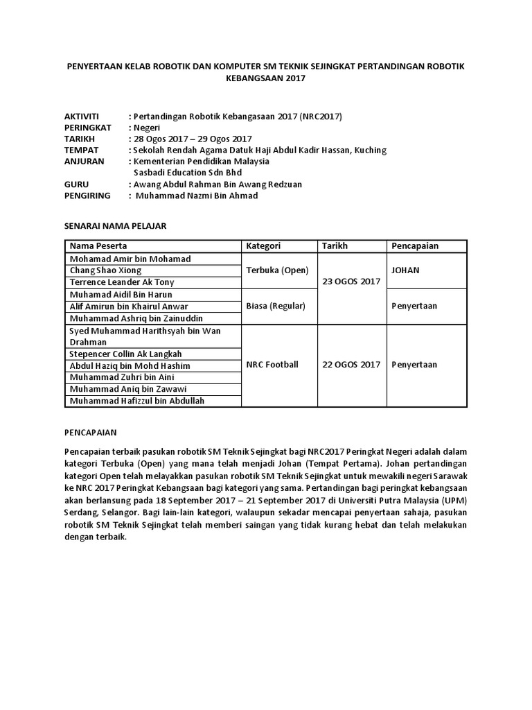 Laporan Aktiviti Kelab Robotik Dan  PDF
