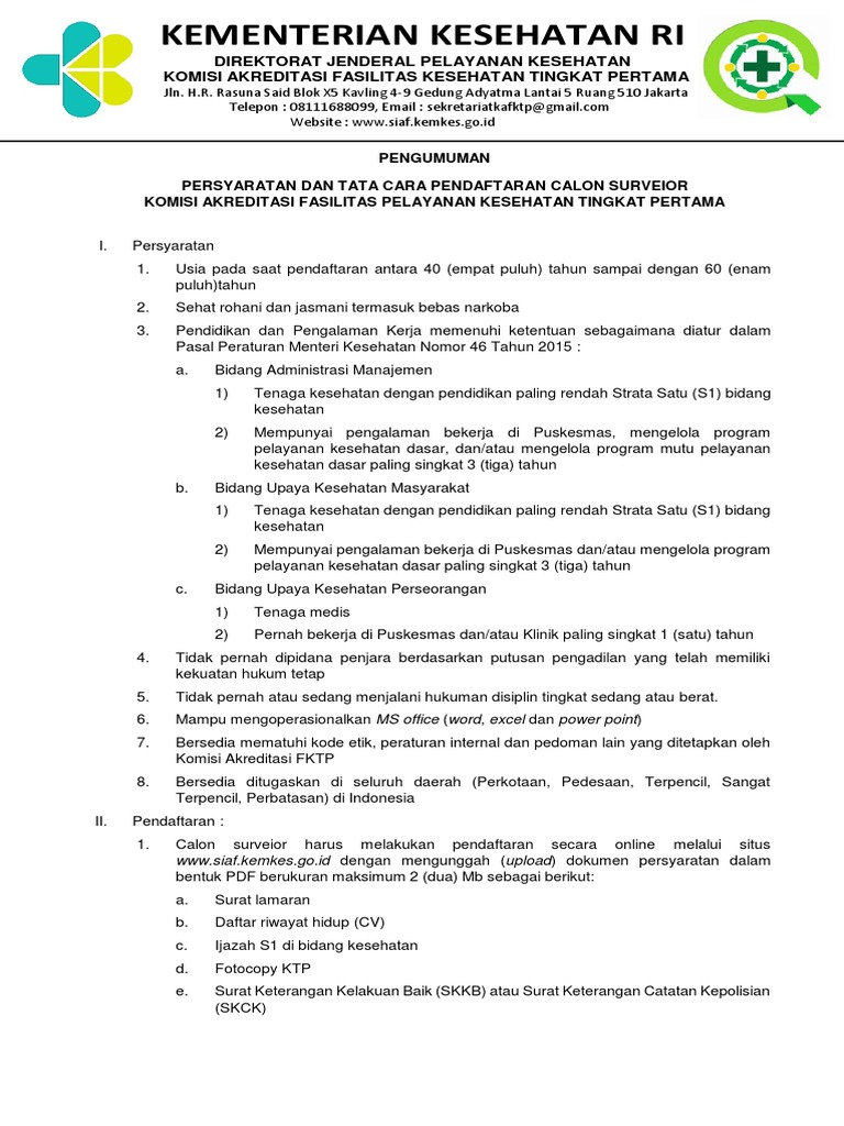 Surat Pengumuman Surveior Fktp