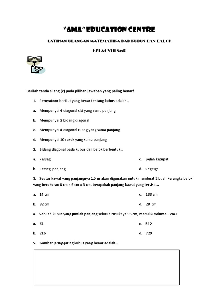 Soal Ulangan Mtk Kubus Dan Balok Kls Viii Smp Docx