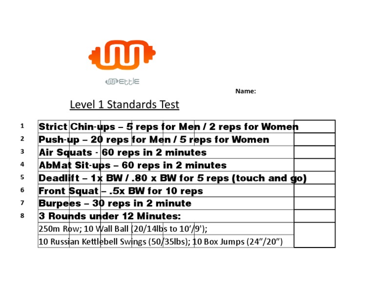 Level 1 Standards Test | PDF | Cooking, Food & Wine | Wellness