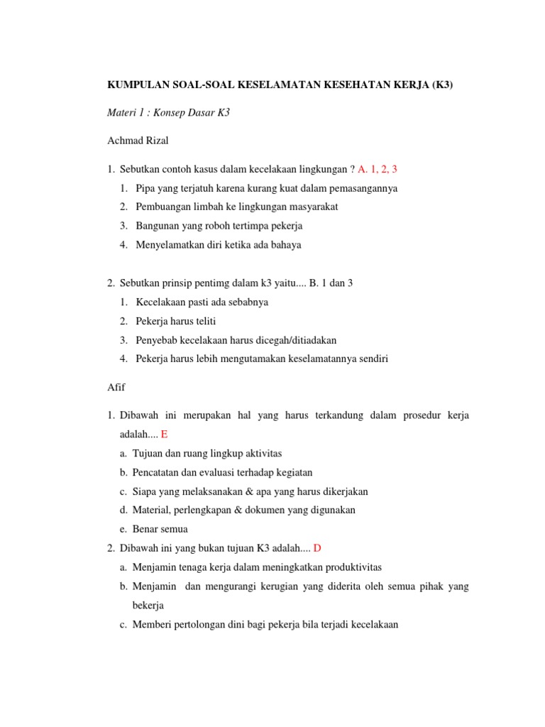Contoh Soal K3