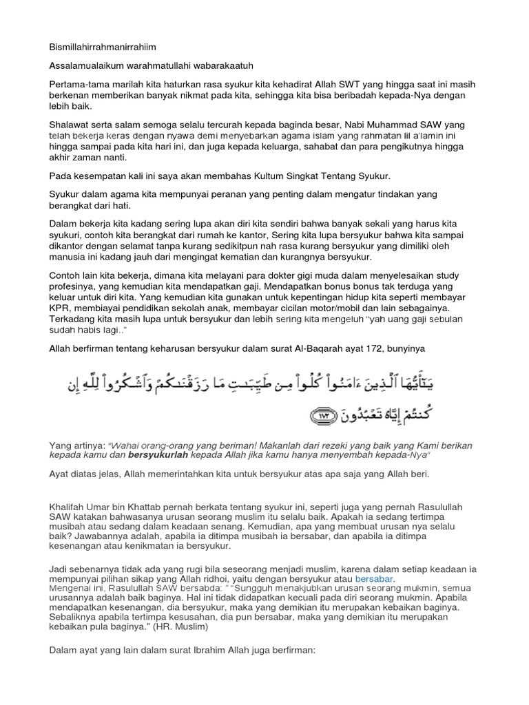 Contoh Soal Terbaru Contoh Kultum Singkat Tentang Bersyukur