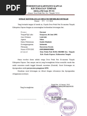 Contoh Surat Pernyataan Keterangan Tidak Memiliki Rumah
