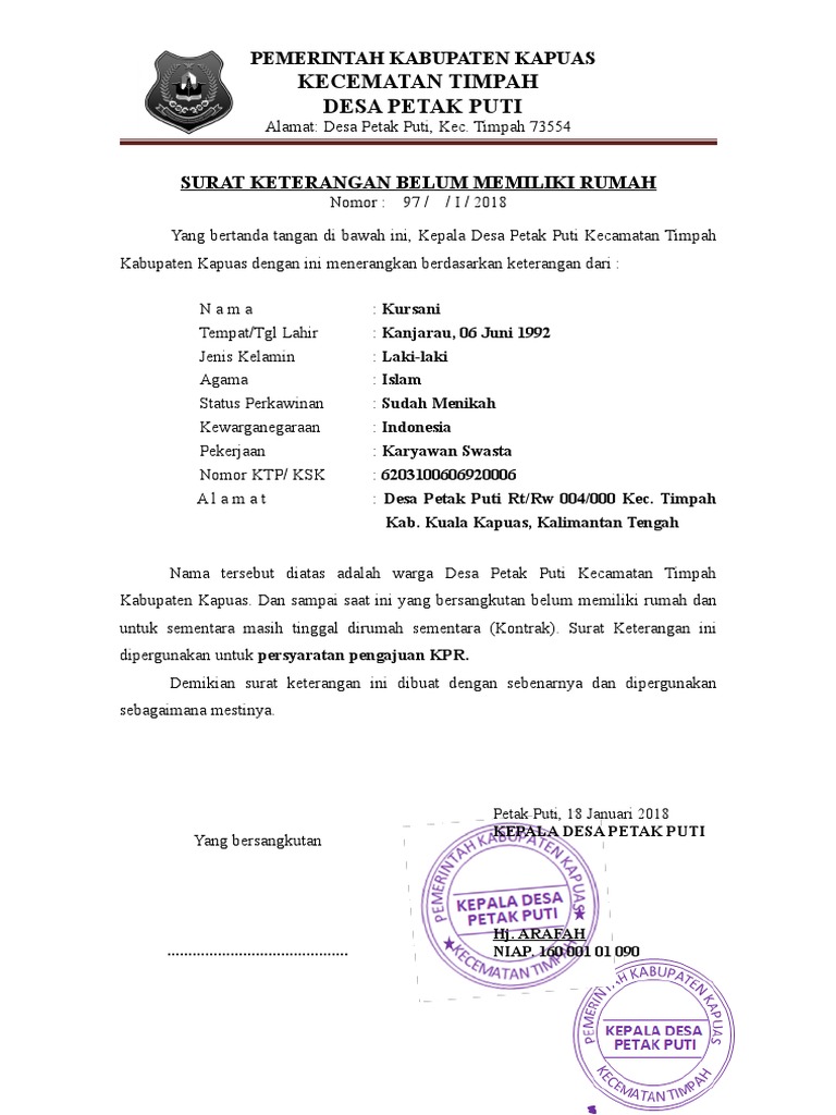 Surat Pernyataan Penghasilan