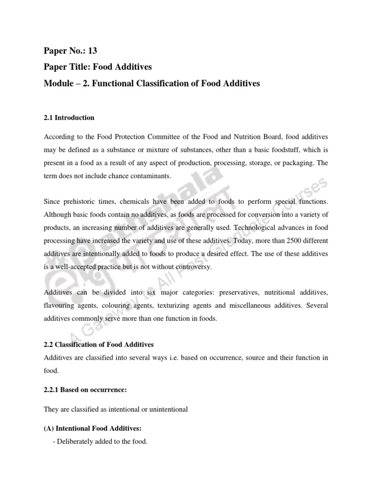 Functional Classification of Food Additives | Download Free PDF ...