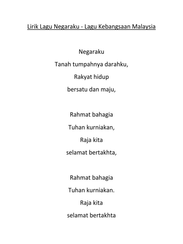 Lirik Lagu Negaraku Pdf