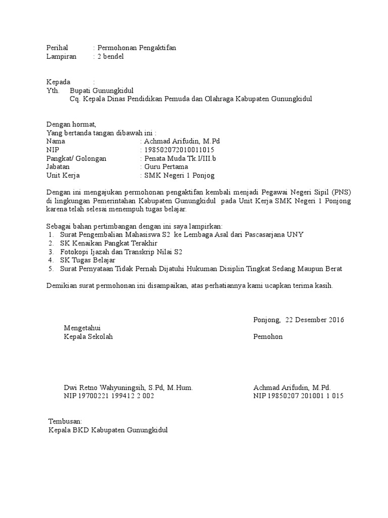 Pengaktifan Pns Achmad Arifudin 