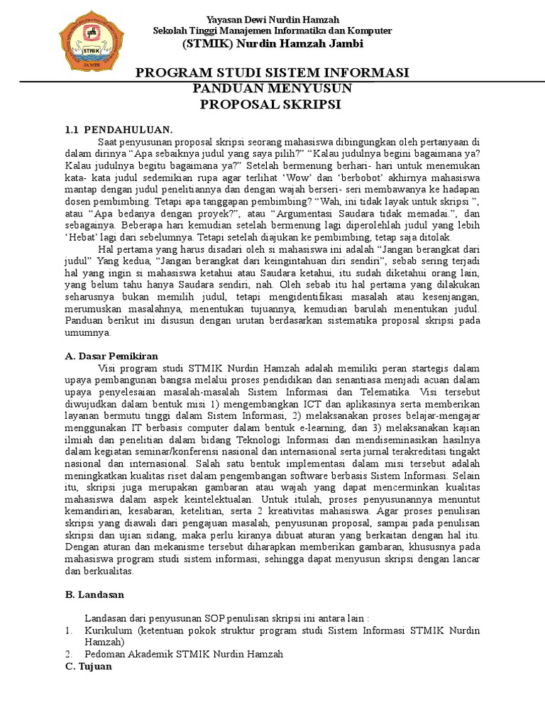 Panduan Proposal Skripsi STMIK Nurdin Hamzah | PDF