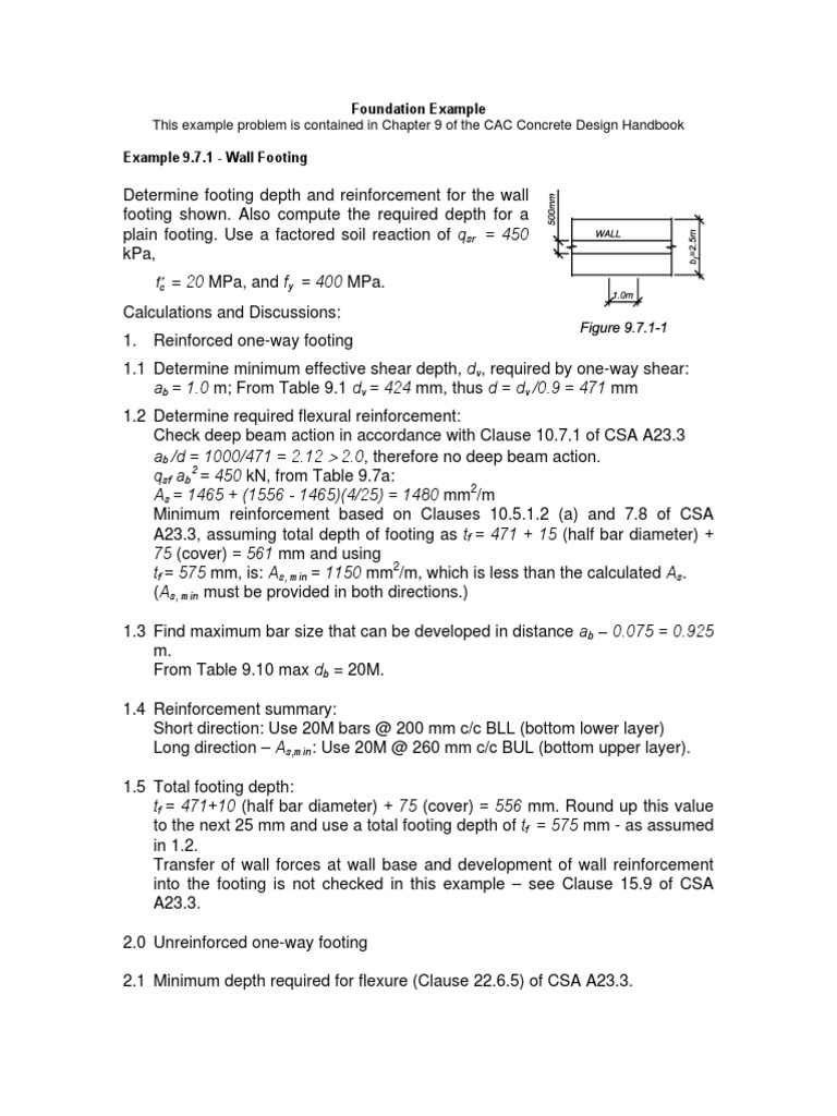 CSA A23.3 Foundation Examples 9.7.1 | Solid Mechanics | Building ...