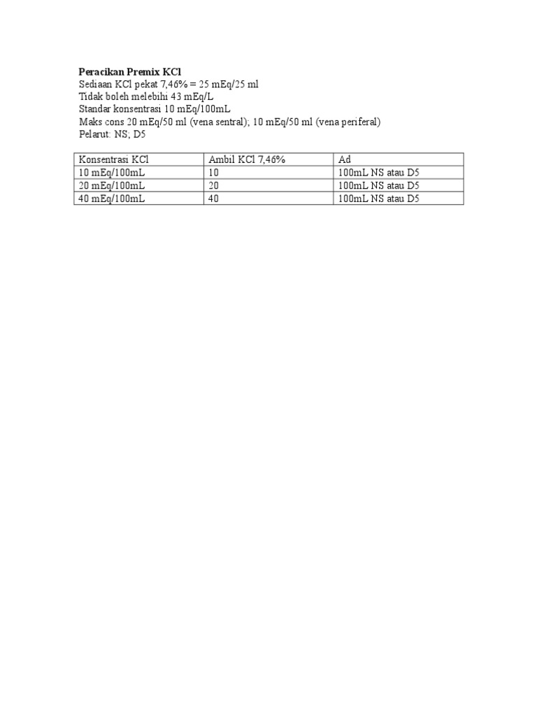 Premix KCL | PDF