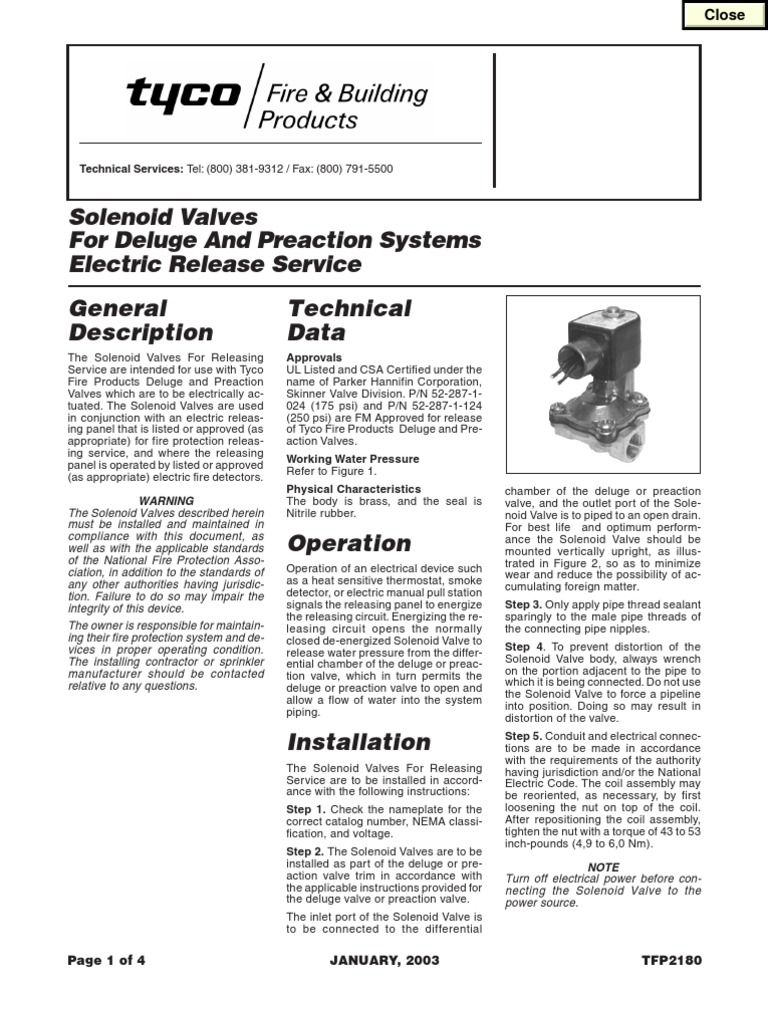Tyco Solenoid Valves for Fire Systems | PDF | Valve | Fire Sprinkler System