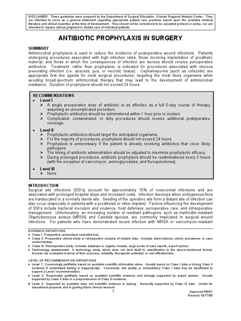 Antibiotic Prophylaxis in Surgery Surgery Preventive Healthcare