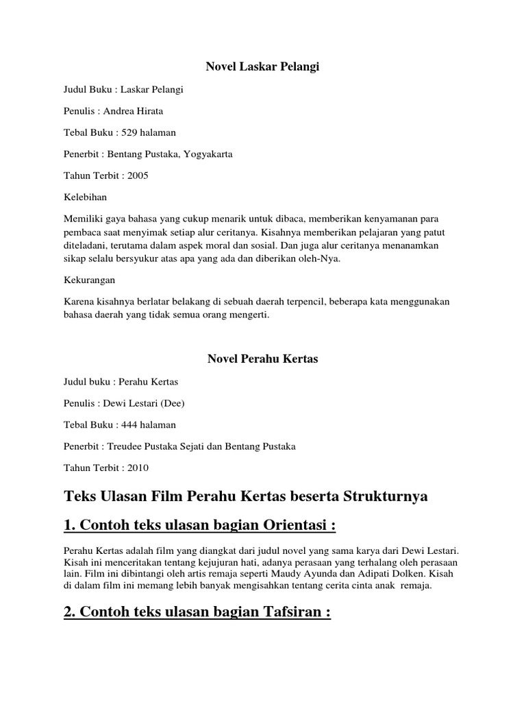 Kumpulan Novel Beserta Strukturnya