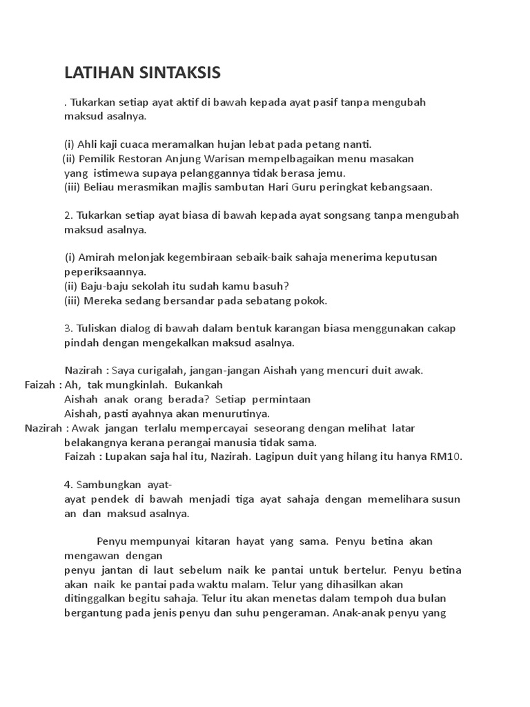 Latihan Sintaksis BM | PDF
