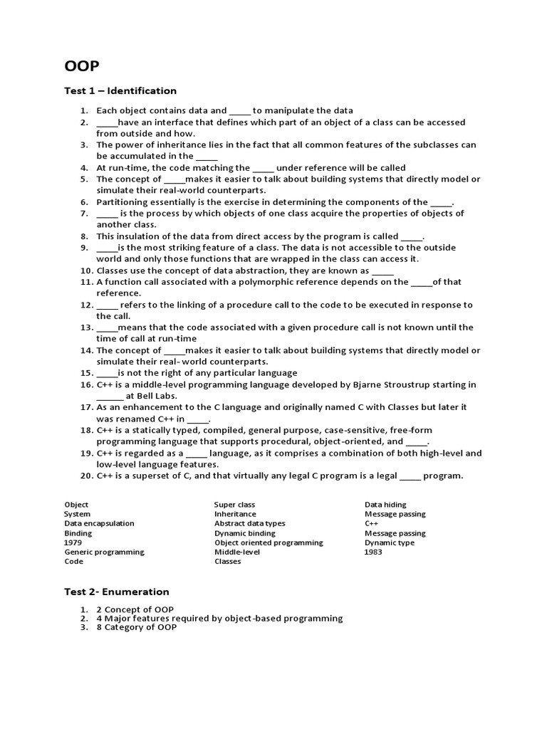 oop quiz | Object Oriented Programming | C++