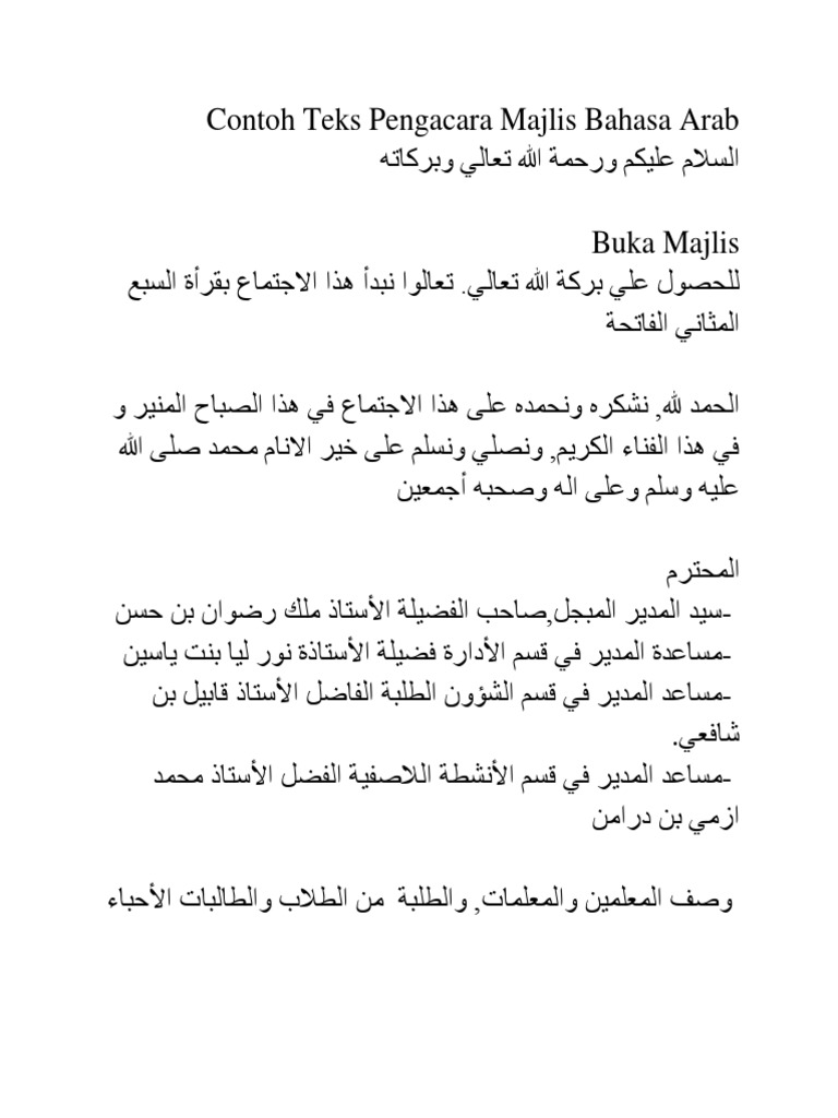 Contoh Teks Pengacara Majlis Bahasa Arab Pdf