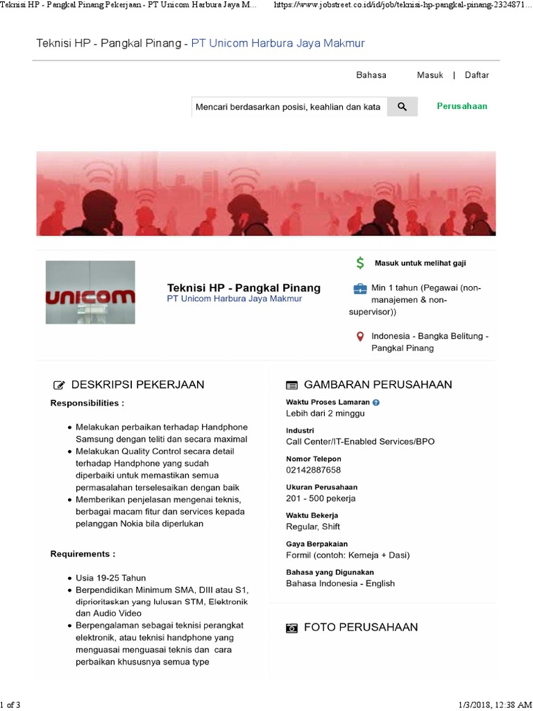 Teknisi Hp Pangkal Pinang Pekerjaan Pt Unicom Harbura Jaya Makmur 2324871 Jobstreet Jobstreet