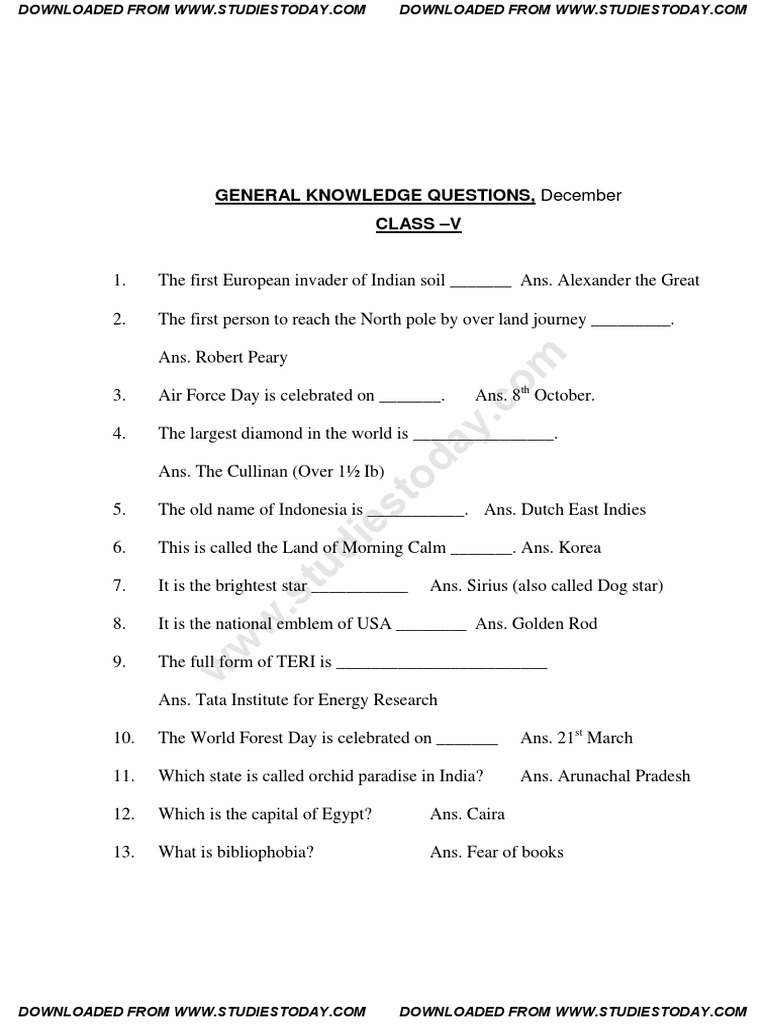 cbse class 5 gk practice worksheet pdf