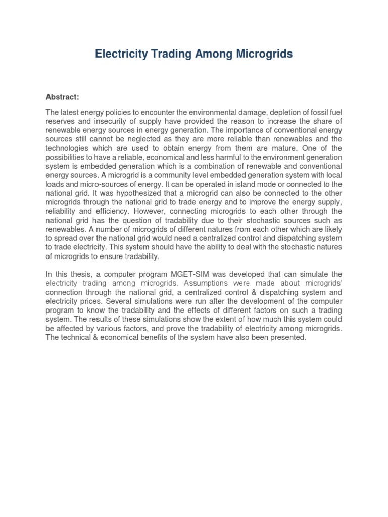 Microgrid Electricity Trading Insights | PDF