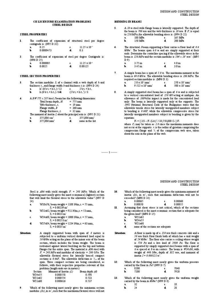 CE Board Problems in Steel Design | PDF