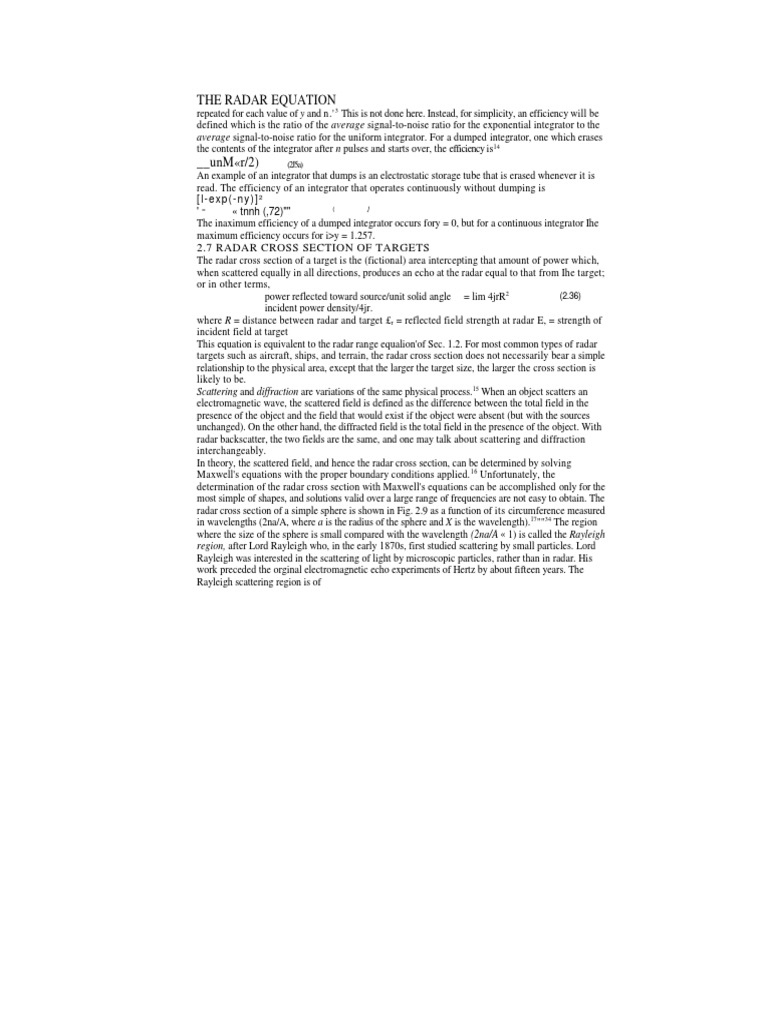 The Radar Equation 2.7 Radar Cross Section of Targets PDF