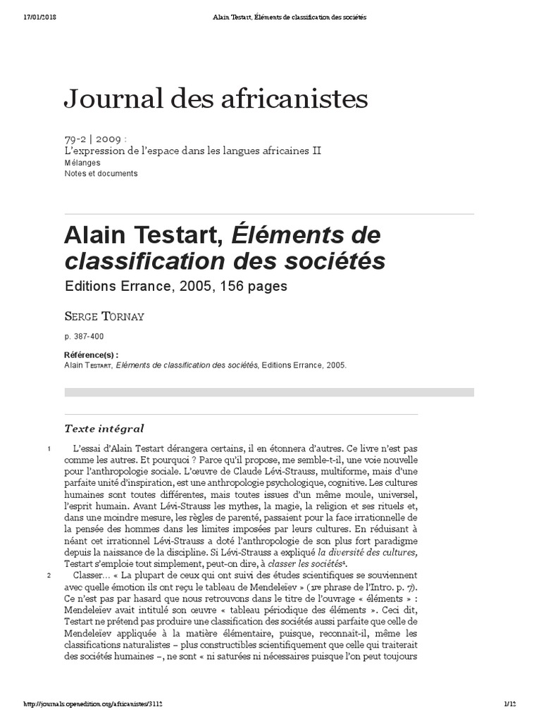 Classification des sociétés selon Testart | PDF | Parenté | Esclavage
