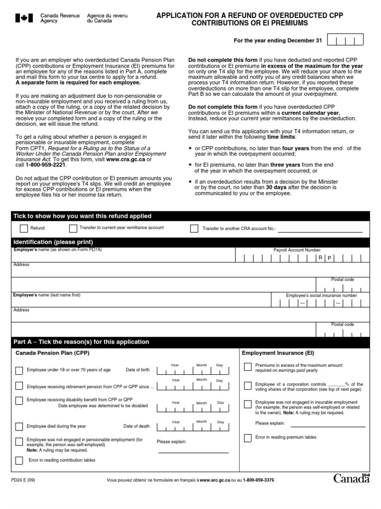 CPP Overpayment Refund Application Form | PDF | Insurance | Personal ...