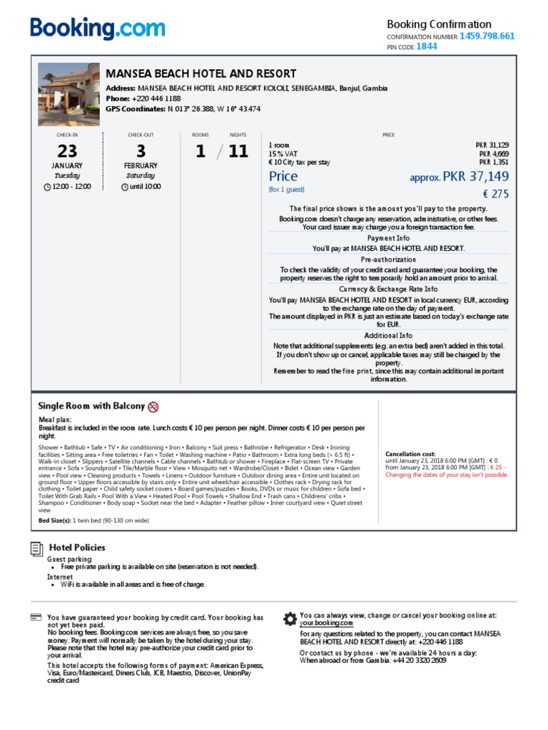 Manage Your Bookings Booking PDF Bed Payments