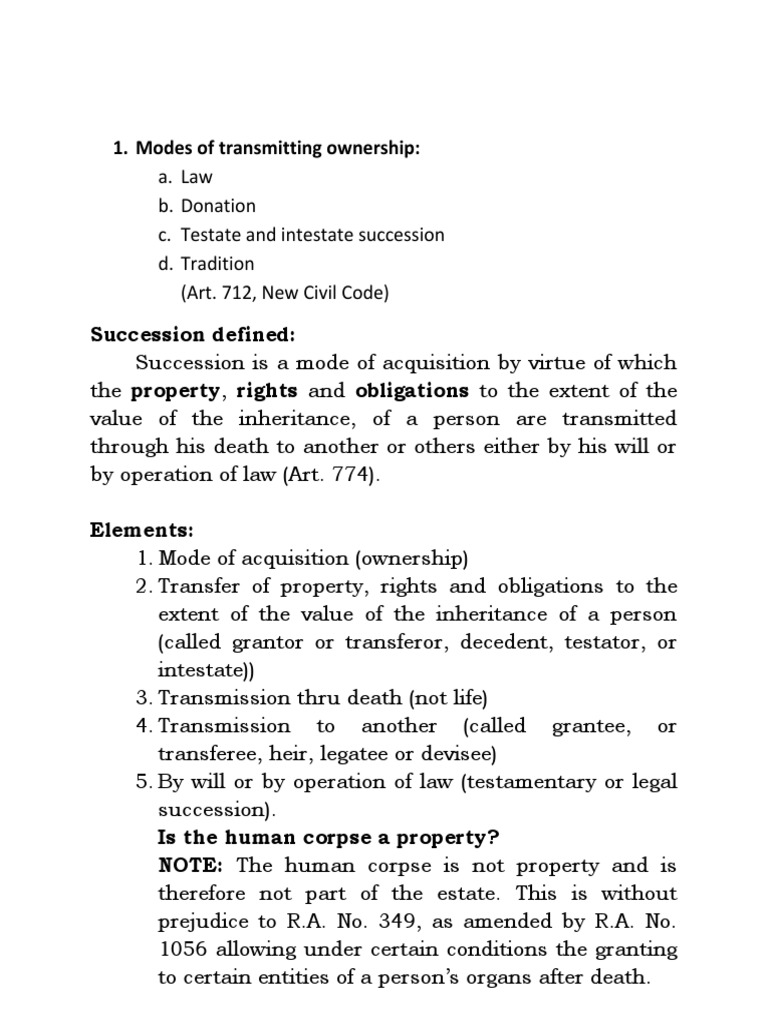 Succession and Inheritance Overview | PDF | Will And Testament ...