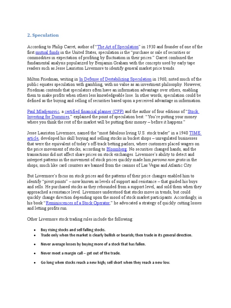 Speculation The Art of Speculation Mutual Funds PDF Technical