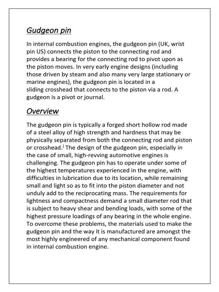 Gudgeon Pin PDF Piston Internal Combustion Engine