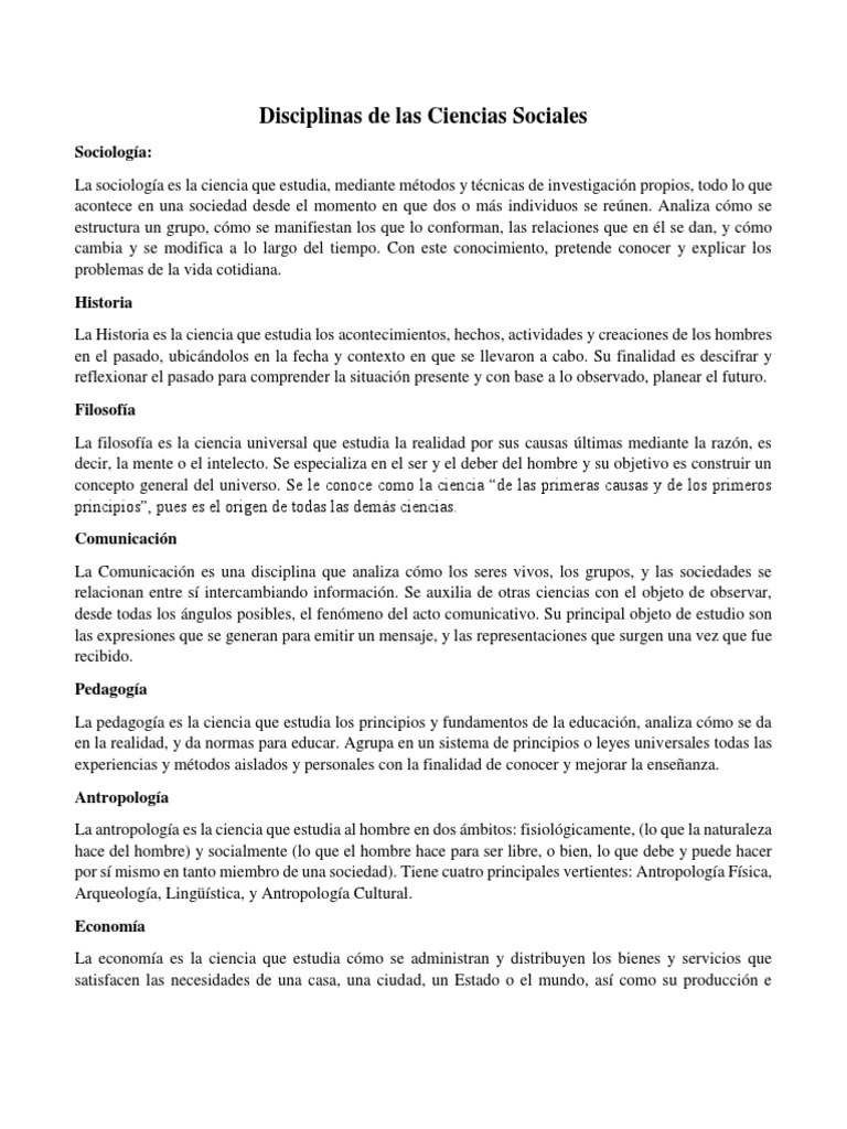 Disciplinas de las Ciencias Sociales | PDF | Antropología | Science