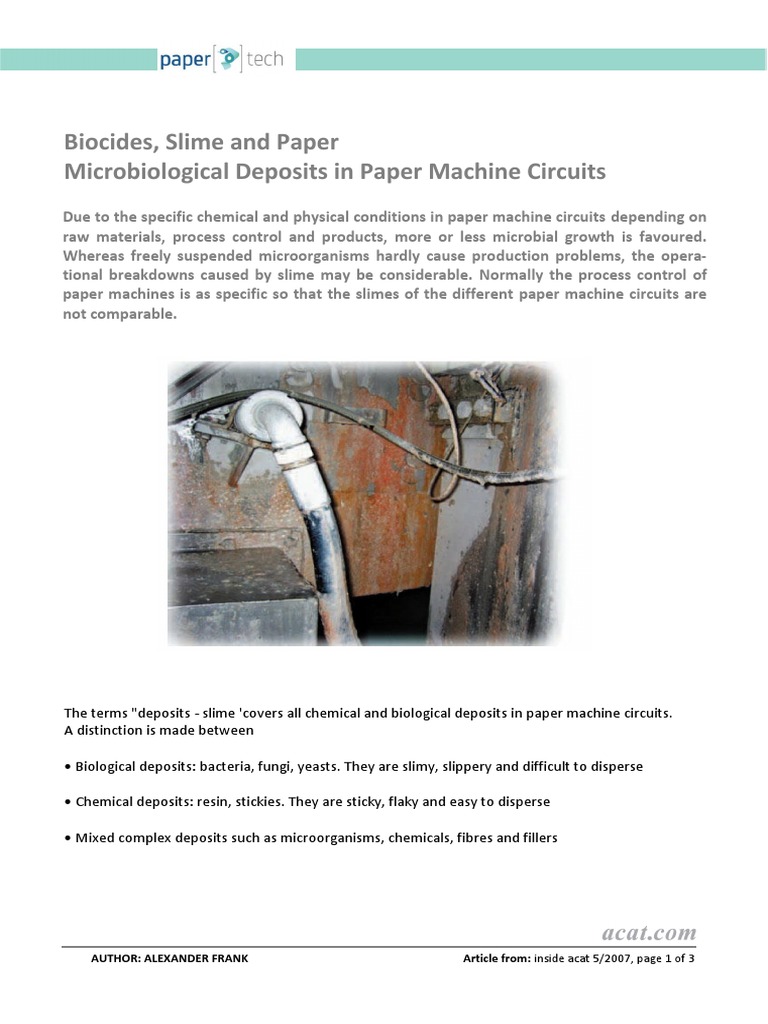 Biocides, Slime and Paper Microbiological Deposits in Paper Machine Circuits PDF Biofilm Paper