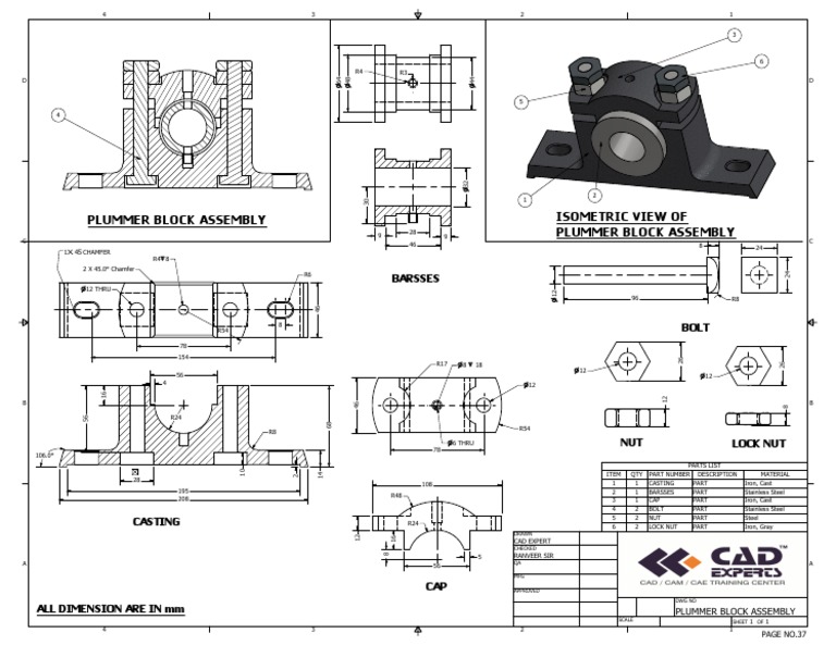 37 - Plummer Block Assembly Final | PDF | Metals | Computer Aided Design