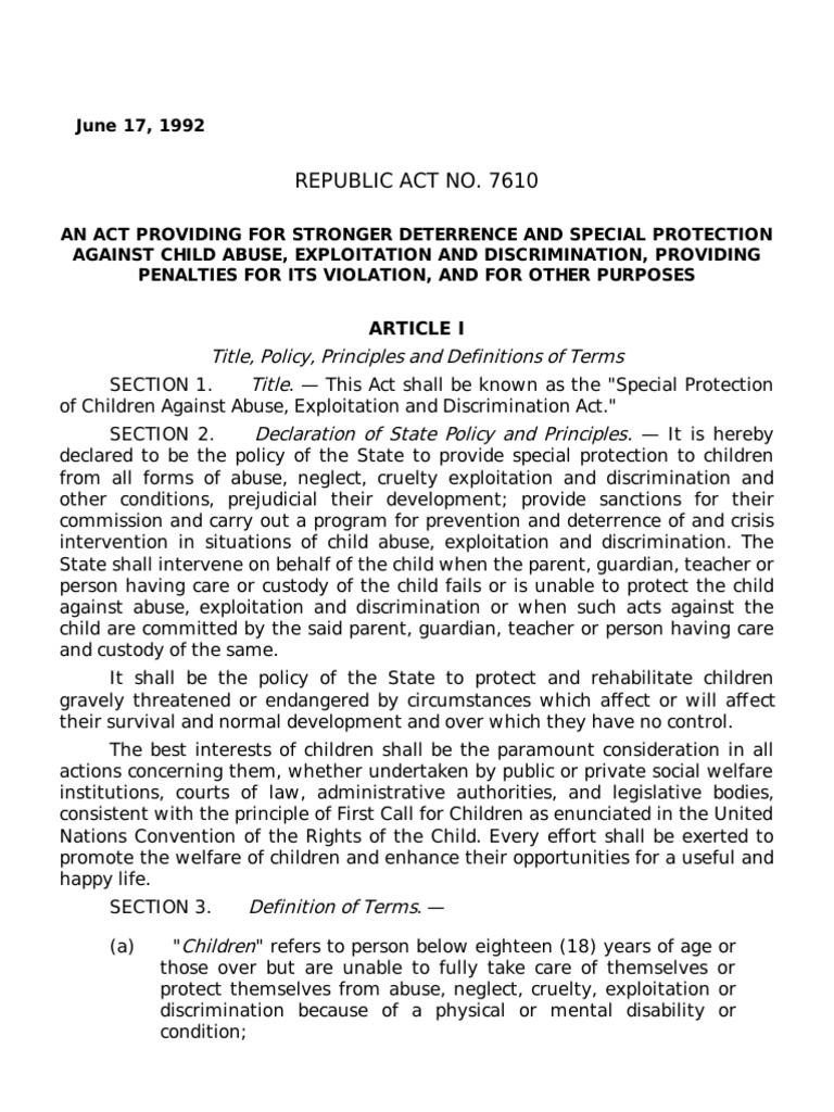 Ra 7610 Obscenity Child Abuse